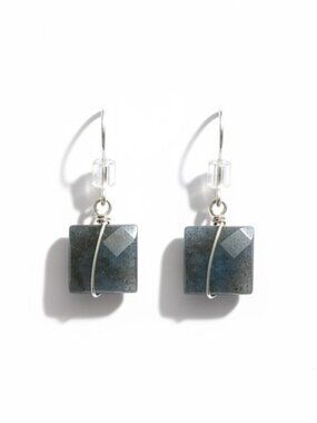 925 Sterling Silver Faceted Chrysocolla Square Dangle Earrings